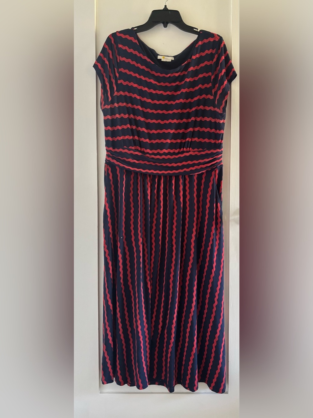Boden Navy & Red Jersey Striped Maxi Dress—Sz 16